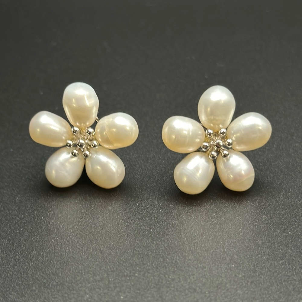 Ross Simons Sterling Silver & Pearl Flower Earrings